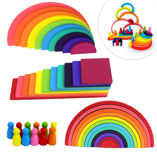 EverGoods Regenboog Speelgoed – Montessori Speelgoed – Educatief Speelgoed – Sensorisch Speelgoed – Regenboog - Houten Blokken