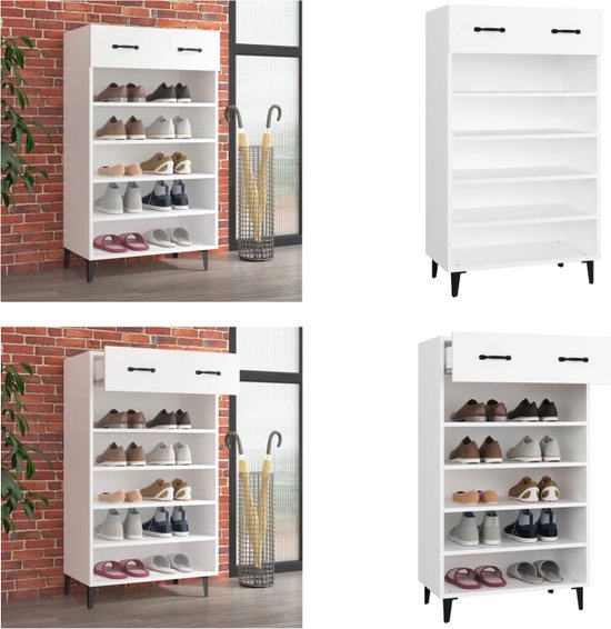 vidaXL Schoenenkast 60x35x105 cm bewerkt hout zwart, opbergrek voor schoenen, schoenenindeler, opbergkast voor schoenen, schoenenkast