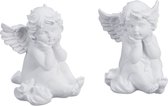 Relaxdays statue de jardin ange - assis - lot de 2 - décoration funéraire ange gardien - résistant aux intempéries