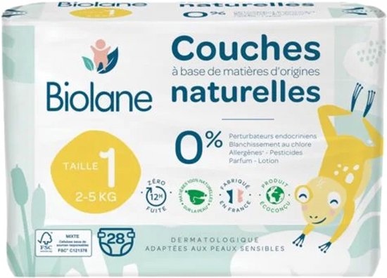 Biolane Natuurlijke Luiers 28 Luiers Maat 1 (2-5 Kg)