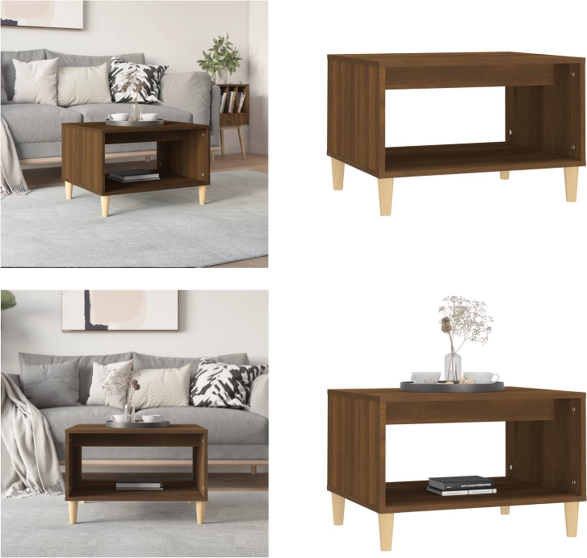 vidaXL Salontafel - 60x50x40 - cm - bewerkt - hout - bruin - eikenkleur
