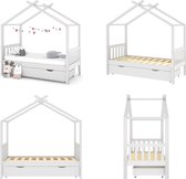 vidaXL Kinderbedframe met lade massief grenenhout wit 80x160 cm - Kinderbedframe - Kinderbedframes - Bed - Bedden