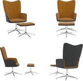 vidaXL Relaxstoel met voetenbank fluweel en PVC bruin - Relaxstoel Met Voetenbank - Relaxstoelen Met Voetenbanken - Zetel Met Voetenbankje - Zetels Met Voetenbankjes