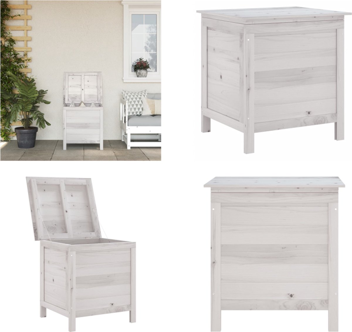 VidaXL -Tuinbox-50x49x56-5-cm-massief-vurenhout-wit Tuinbox Tuinboxen Opbergbox Tuin