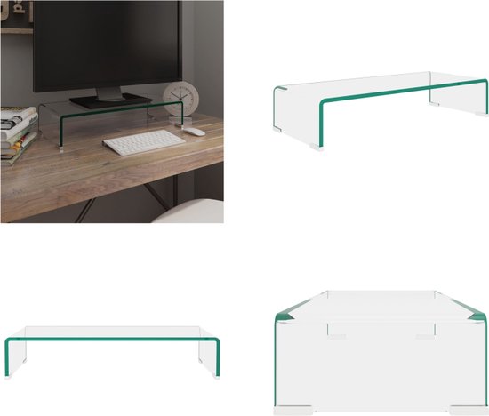 vidaXL TV-meubel/monitorverhoger transparant 60x25x11 cm glas - Tv-kast - Tv-kasten - Tv-standaard - Tv-standaarden
