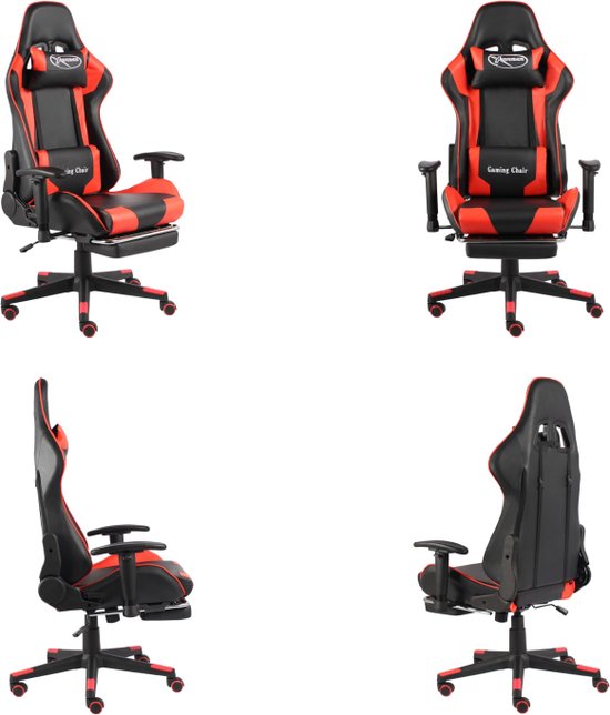 GTPLAYER Massagegame Stoel, Ergonomische Stoel met Voetsteun, Bureaustoel met Verstelbare Lendensteun en Hoofdsteun, Rood