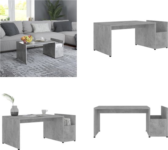 vidaXL - Salontafel - 90x45x35 - cm - bewerkt - hout - betongrijs