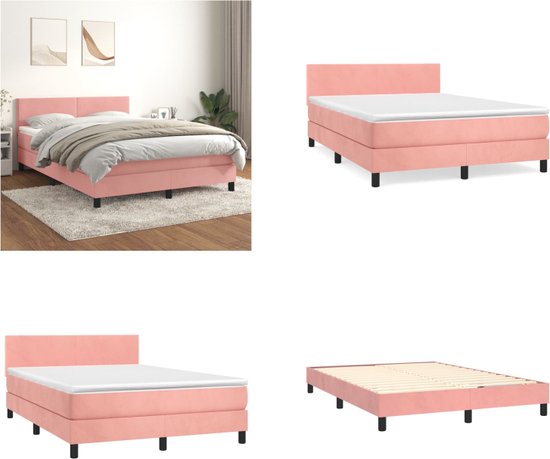 vidaXL Boxspring avec matelas Velours Rose 140x190 cm - Boxspring - Sommiers - Lit - Meubles de couchage