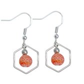 Oorbellen-RVS-hexagon-oranje-Crackle-Charme Bijoux