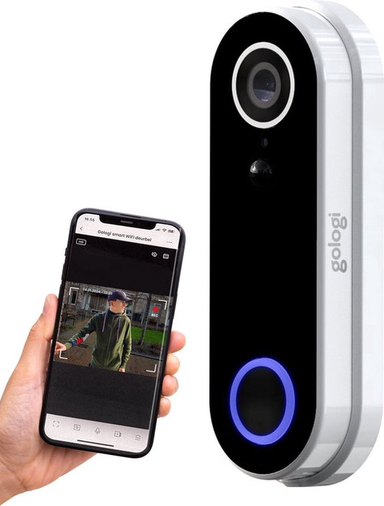 Gologi draadloze deurbel - HD Video Deurbel - Met Camera en Wifi - Inclusief Gong - Nederlandstalige app - Waterdicht - Met 32GB SD-kaart - Wit