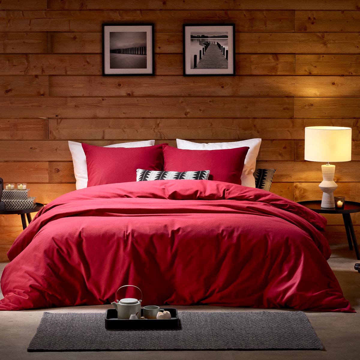 De Witte Lietaer Dekbedovertrek Laura Burgundy - Lits Jumeaux - 240 x 220 cm - Katoen Flanel