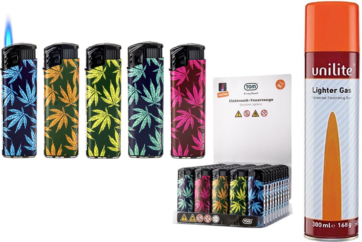Goedkoopste 50 stuks Turbo aanstekers aanstekers - navulbaar - JetFlame - Cannabis print - verstelbaar 1 Gasfles