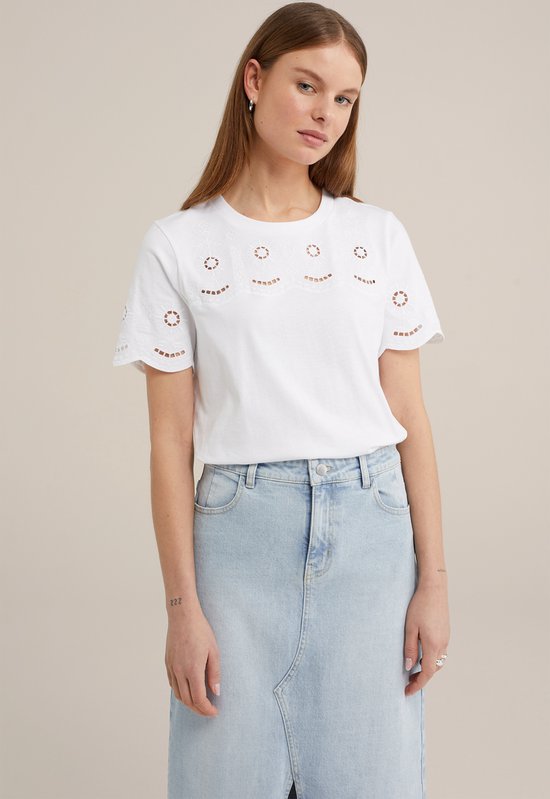 WE Fashion Dames T-shirt met broderie anglaise