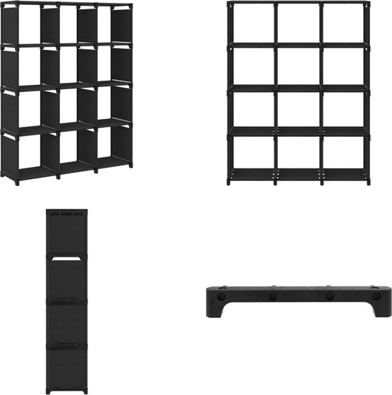 vidaXL Kast met 12 vakken 103x30x141 cm stof zwart - Opbergkast - Opbergkasten - Opbergrek - Opbergrekken