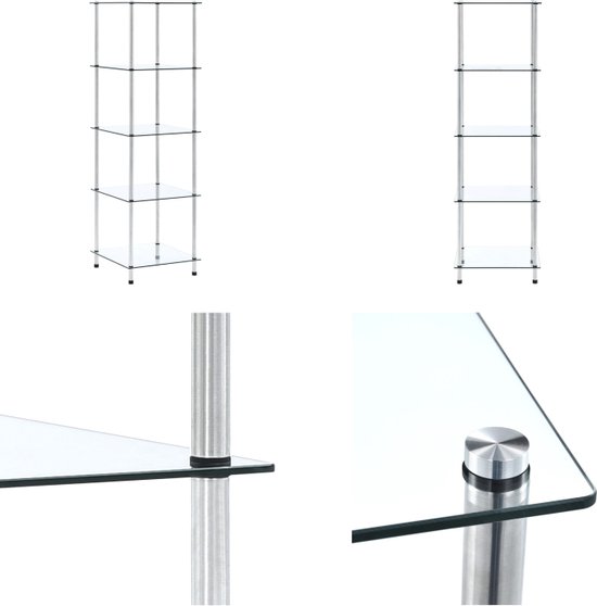 vidaXL Kastje 5-laags 40x40x130 cm gehard glas transparant - Kastje - Kastjes - Boekenkast - Boekenkasten