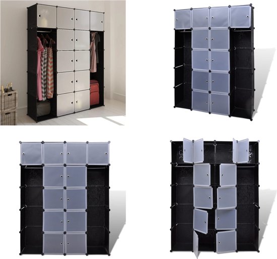 vidaXL Kast modulair met 14 vakken 37x146x180-5 cm zwart en wit - Kast - Kasten - Opslagkast - Opslagkasten