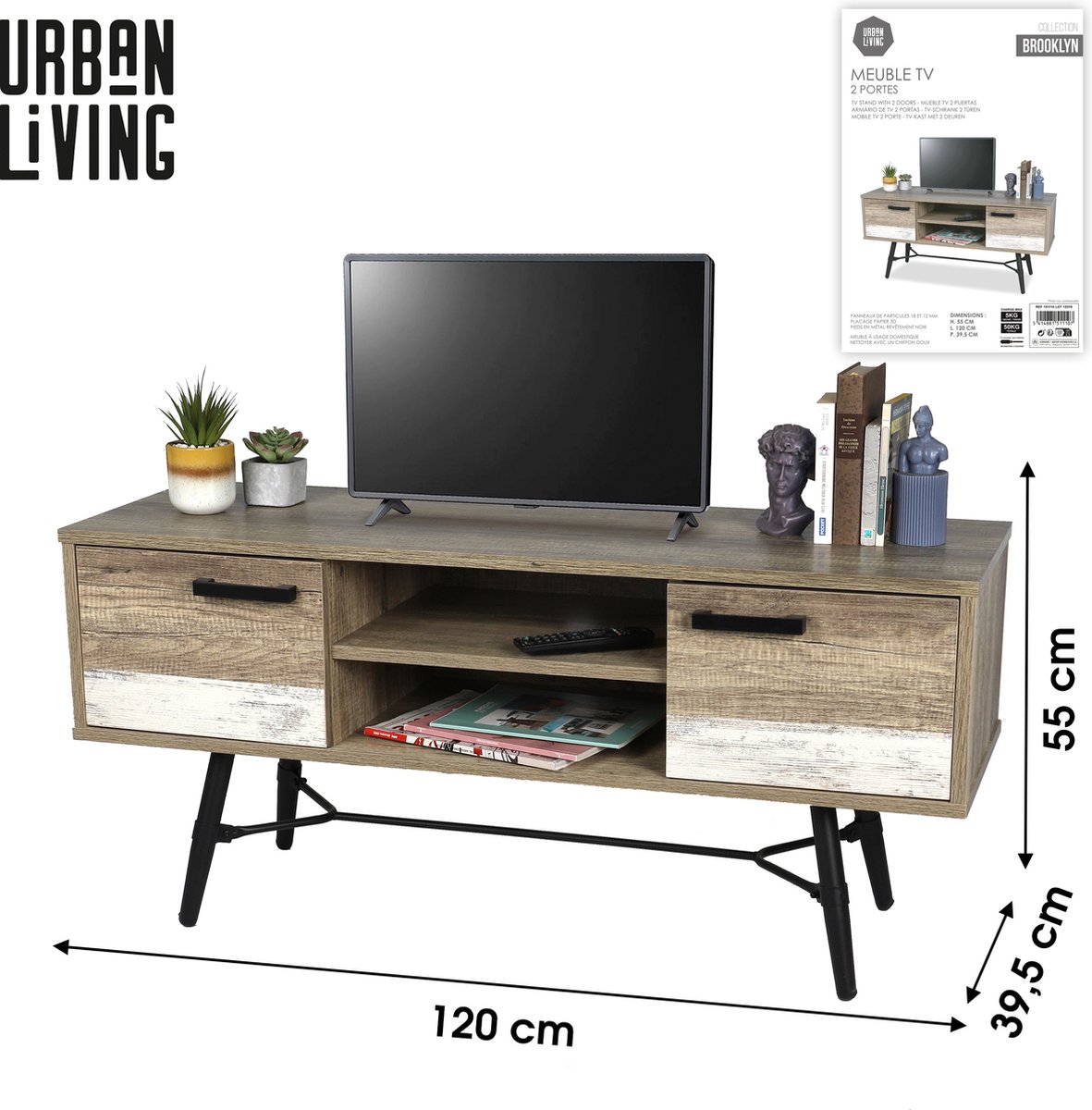 Urban Living "BROOKLYN" TV-meubel 120x39,5xH55 cm light brown