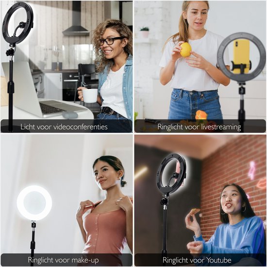Ringlamp met statief voor videoconferenties, livestreams, make-up en YouTube.