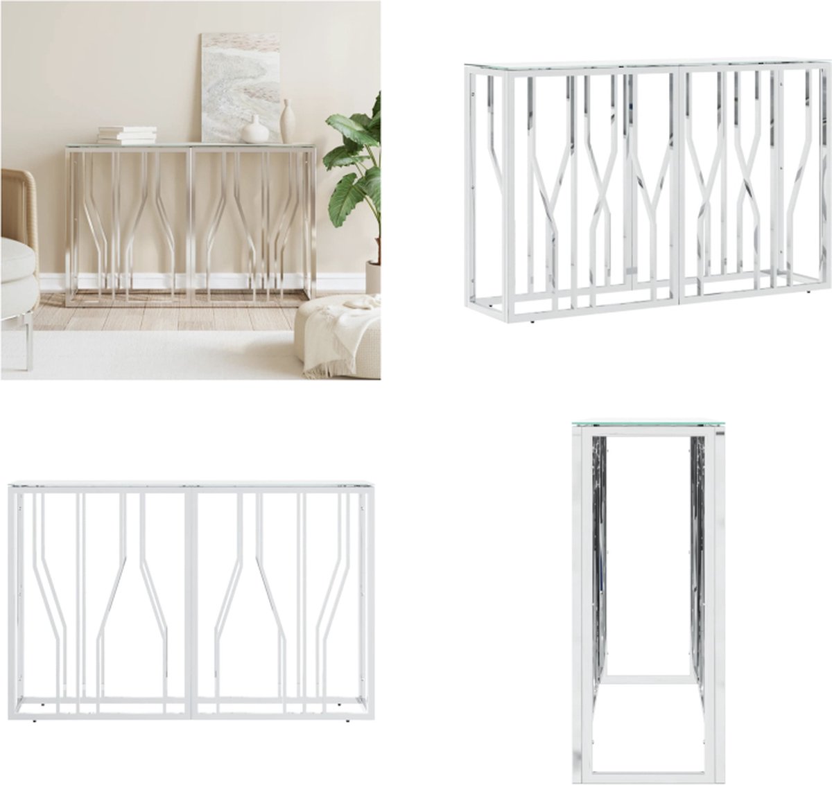 vidaXL Wandtafel - 110x30x70 - cm - roestvrij - staal - en - glas Zilver