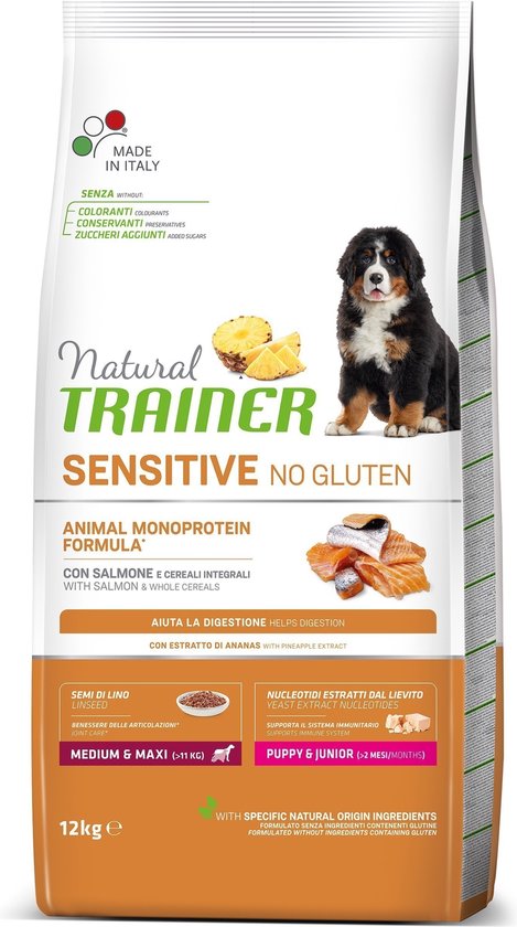 12 Kg Natural Trainer Hundefutter – Lachs Für Sensible Hunde (Puppy/Junior Medium/Maxi), Glutenfrei, Mit Omega-3