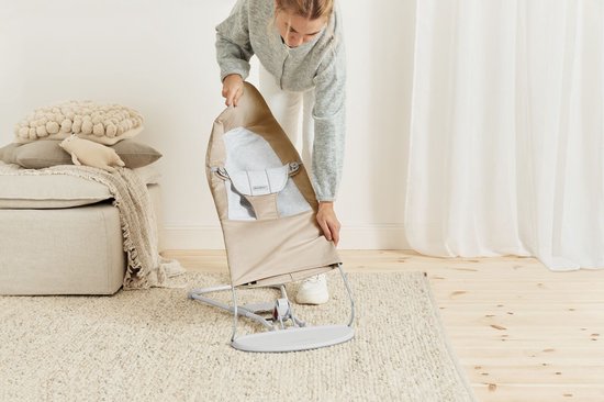 BabyBjörn Wipstoel Balance Soft - Geweven-Jersey - Beige-Grijs - Ergonomisch - Verstelbaar - Inklapbaar — afbeelding 2