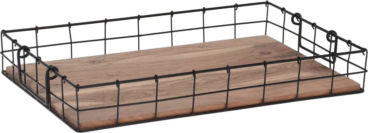 Houten Dienblad 44 x 28 cm met Metalen Rand en Handgrepen - Mango Serveerplank
