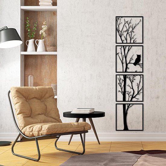 Wanddecoratie 46x58 cm boom hout/metaal