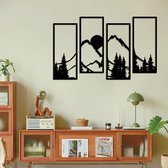 Set van 4 bergketen kunst aan de muur, modern minimalistisch decor enkele lijn zonsondergang metalen muur kunst, thuis hangende wanddecoratie voor slaapkamer keuken woonkamer (zwart)