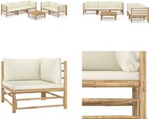 vidaXL 6-delige Loungeset met crèmewitte kussens bamboe - Tuinset - Tuinsets - Loungeset - Loungesets