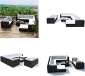 vidaXL-10-delige-Loungeset-met-kussens-poly-rattan-zwart - Lounge Sets - Lounge Sets - Rotan Lounge Set - Tuin Banken