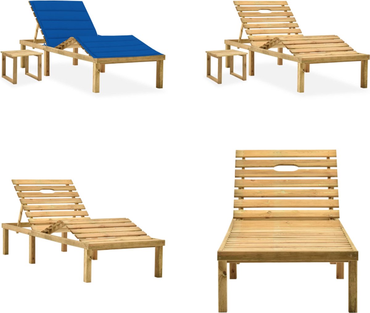 VidaXL Ligbed met tafeltje en kussen geïmpregneerd grenenhout Ligbed Met Tafel Ligbedden Met Tafels Ligbed Met Tafeltje Ligbedden Met Tafeltjes
