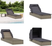 vidaXL Ligbed met inklapbaar dak 213x63x97 cm poly rattan grijs - Ligbed - Ligbedden - Tuinstoel - Relaxstoel