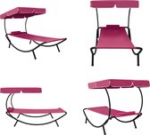 vidaXL Loungebed met luifel en kussen roze - Ligstoel - Ligstoelen - Loungebed - Loungebedden