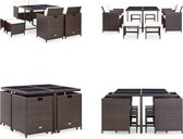 vidaXL-Ensemble de jardin 9 pièces-avec-coussins-poly-rotin-marron - Ensemble de salle à manger d'extérieur - Coins à manger d'extérieur - Table et chaise de jardin - Tables de jardin et Chaises de jardin