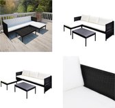 vidaXL-3-delige-Loungeset-met-kussens-poly-rattan-zwart - Lounge Sets - Lounge Sets - Rotan Lounge Set - Tuin Banken