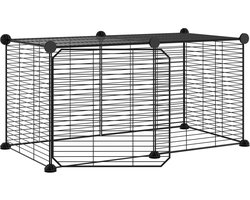 vidaXL - Huisdierenkooi - met - deur - 8 - panelen - 35x35 - cm - staal - zwart