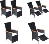 vidaXL Chaises de jardin 2 pcs réglables avec coussins Poly rotin Noir - Chaise de salle à manger - Chaises de salle à manger - Chaise de jardin - Chaises de jardin