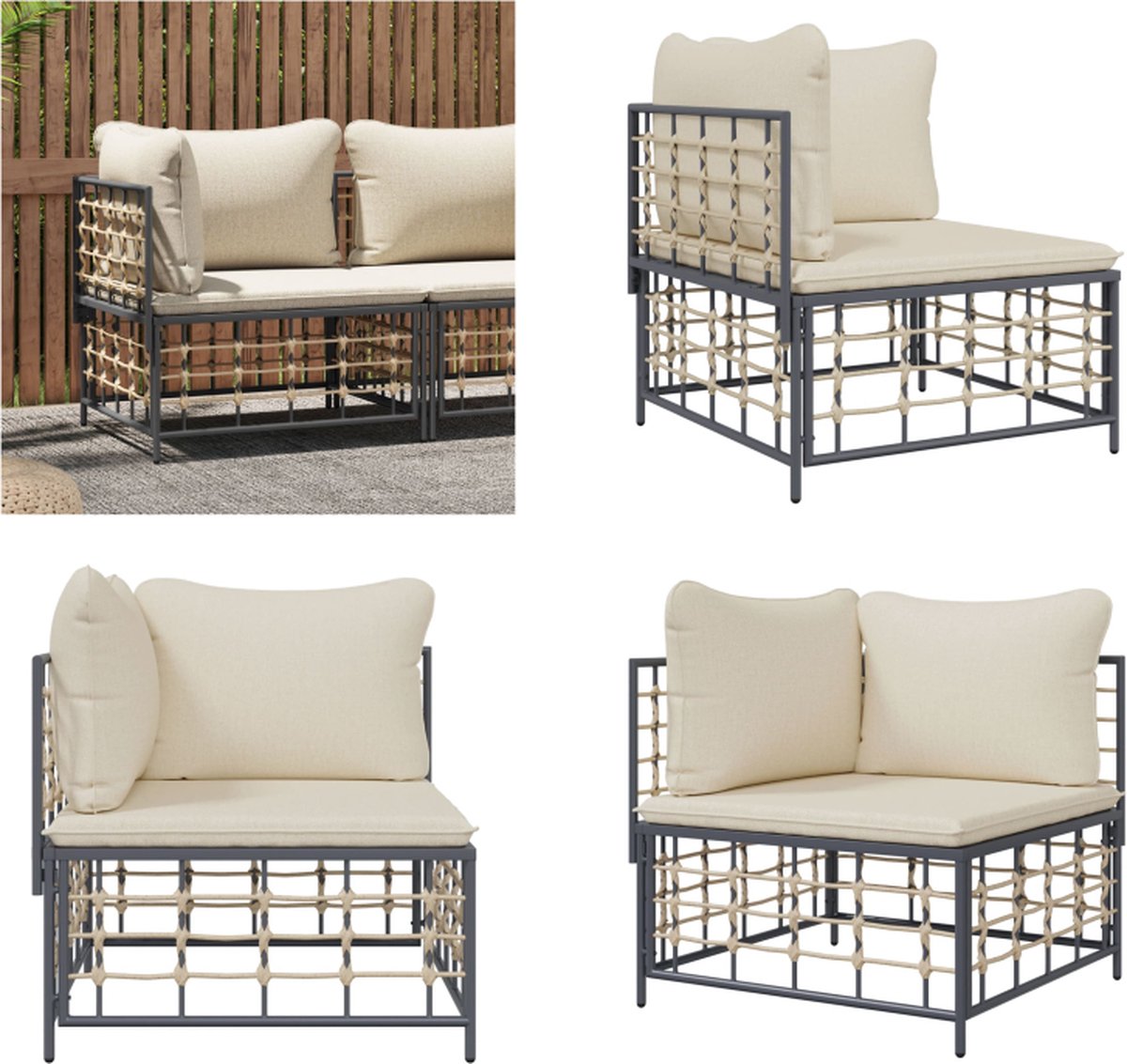 VidaXL Tuinhoekbank met beige kussens poly rattan Tuinhoekbank Tuinhoekbanken Hoekbank Tuinbank
