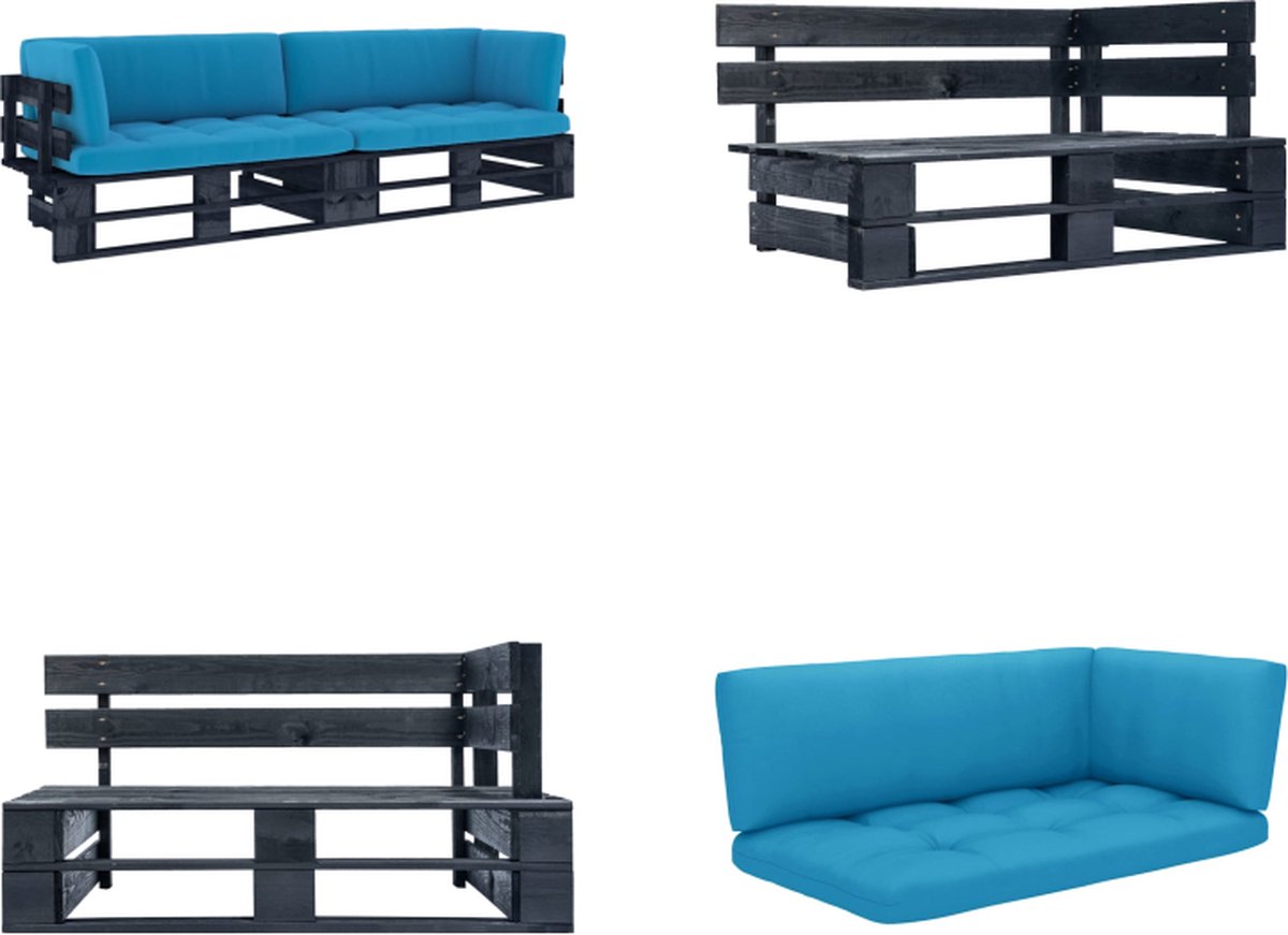 VidaXL Tweezitsbank pallet met kussens zwart geïmpregneerd grenenhout Pallet Bank Pallet Banken Palletbank Palletbanken