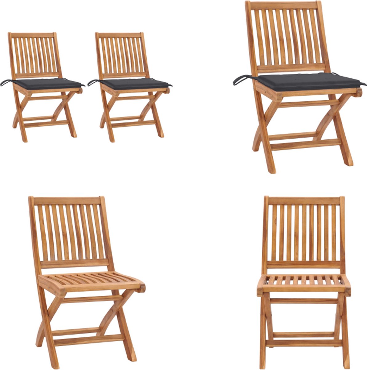 VidaXL Tuinstoelen 2 st met antracietkleurige kussens massief teakhout Tuinstoel Tuinstoelen Buitenstoel Buitenstoelen