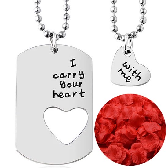 I Carry You With Me Ketting Set + Rozenblaadjes = Valentijn Cadeautje voor Hem en Haar - Valentijnsdag voor Mannen Cadeau Kadootjes