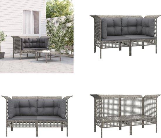 VidaXL Hoekbank Poly Rattan Met Massief Eucalyptushout - Comfortabele Loungeset Grijs