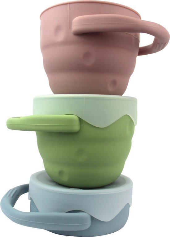 Snack Cup (Poeder Blauw) - Siliconen - Inklapbaar - Met deksel - Baby - Vanaf 6 maanden van HyggeJoy — afbeelding 3