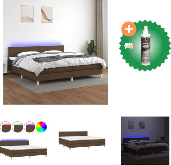 vidaXL Boxspring met matras en LED stof donkerbruin 200x200 cm - Bed - Inclusief Reiniger