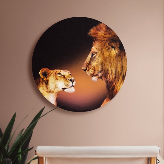 Artaza Forex Cercle Mural Lion et Lionne - Couleur - 70x70 cm - Cercle Mural - Peinture Ronde - Cercle de Décoration murale - Décoration murale