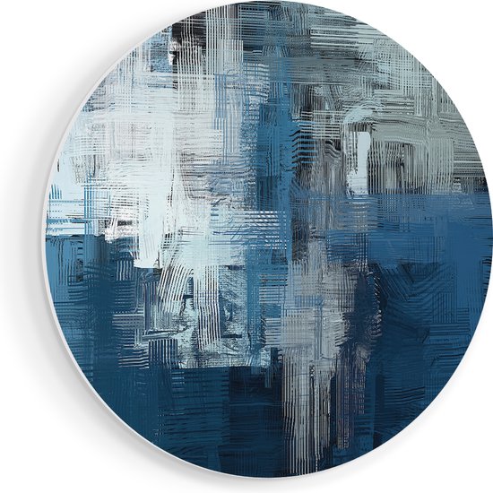 Artaza Forex Muurcirkel Abstracte Kunst - Blauw Witte Penseelstreken - 70x70 cm - Wandcirkel - Rond Schilderij - Wanddecoratie Cirkel - Muurdecoratie