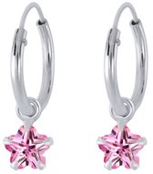 Joy|S - Zilveren bloem bedel oorbellen - kristal roze - oorringen