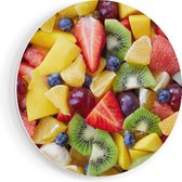 Artaza Forex Muurcirkel Diverse Kleurrijke Fruit Achtergrond - 90x90 cm - Groot - Wandcirkel - Rond Schilderij - Muurdecoratie Cirkel