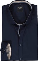 OLYMP No. 6 Six super slim fit overhemd - mouwlengte 7 - popeline - donkerblauw - Strijkvriendelijk - Boordmaat: 38