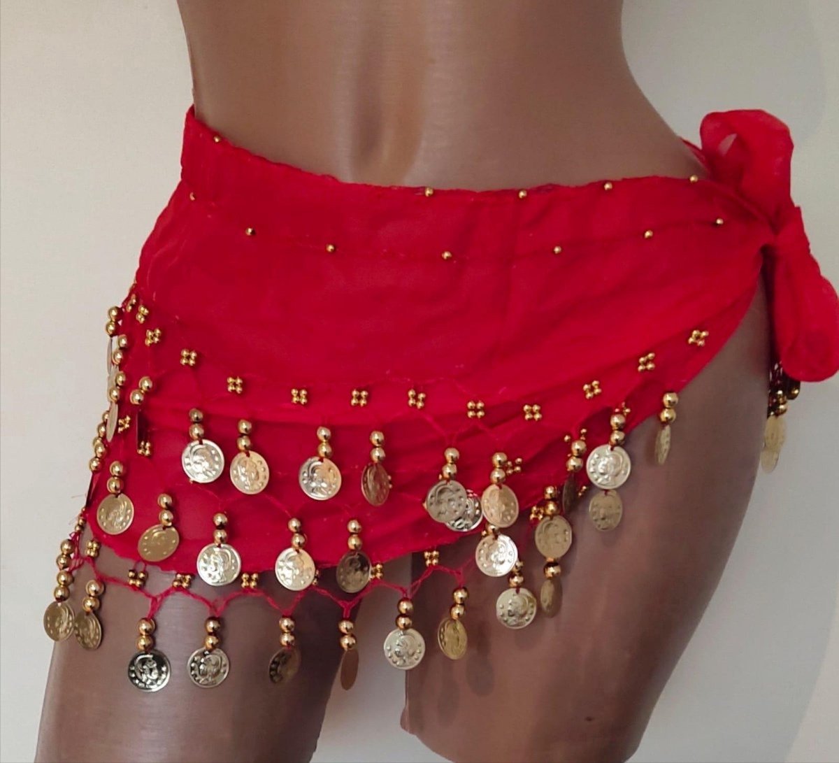 *** Zigeuner Buikdanser Sjaal Rood met Gouden kleur Muntjes - van Heble® ***